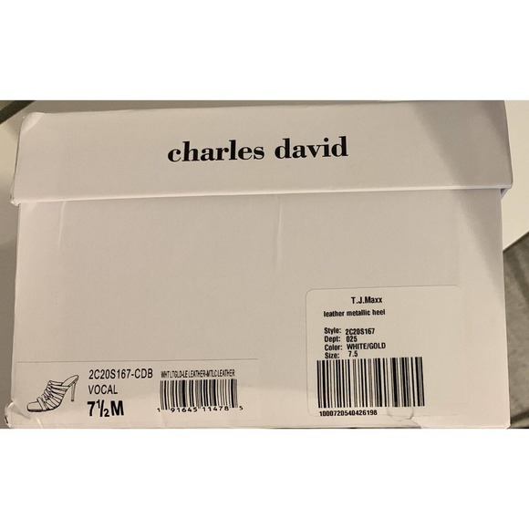 Charles David Vocal White/Gold Leather Metallic Heel Sandal Women’s Size 7.5 - Picture 10 of 10